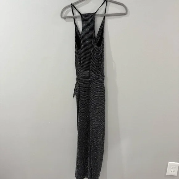 Bec + Bridge Dress Magic Night Wrap Midi in Jersey Black Silver Striped -  joarbit.com